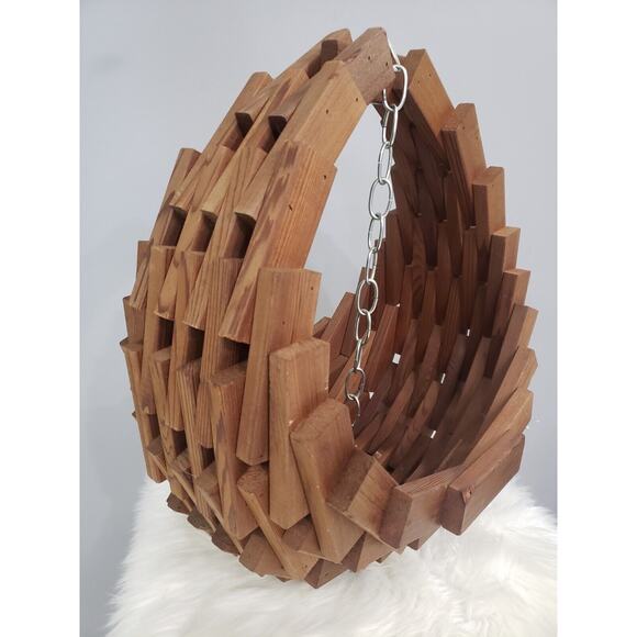 LARGE Vintage MCM Wood Block Planter Hanging Plant Basket Boho Chic‎ Cedar Swag - Picture 11 of 11